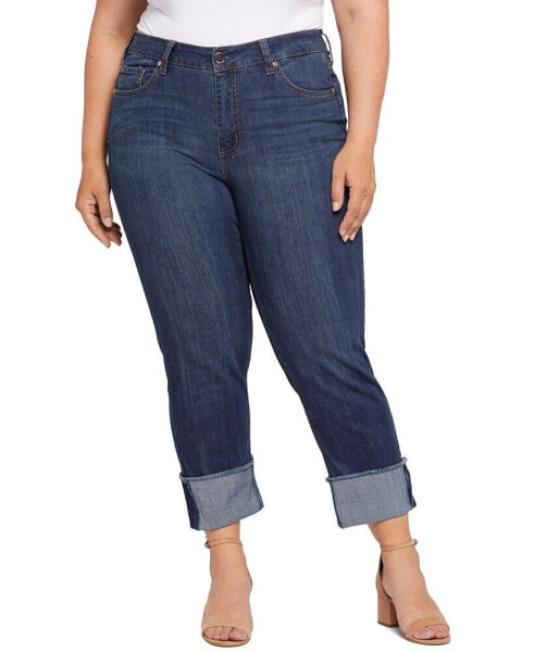 Plus Size High Rise Slim Straight Cuff Jeans