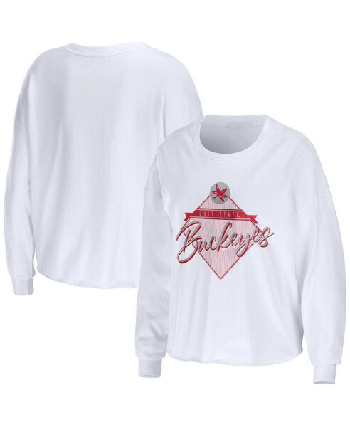 Women's White Ohio State Buckeyes Diamond Long Sleeve Cropped T-shirt