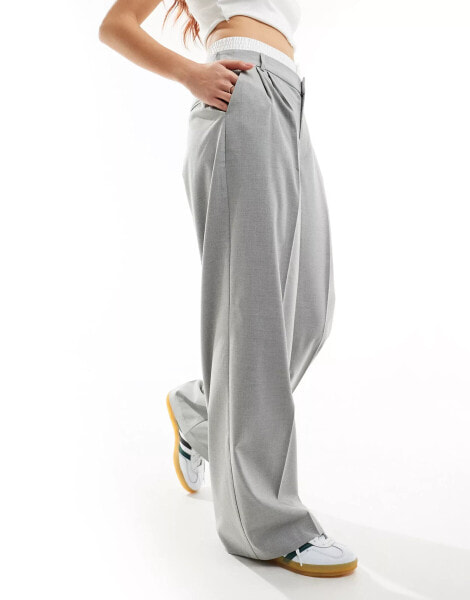 Stradivarius tailored trouser with contrast waistband in grey