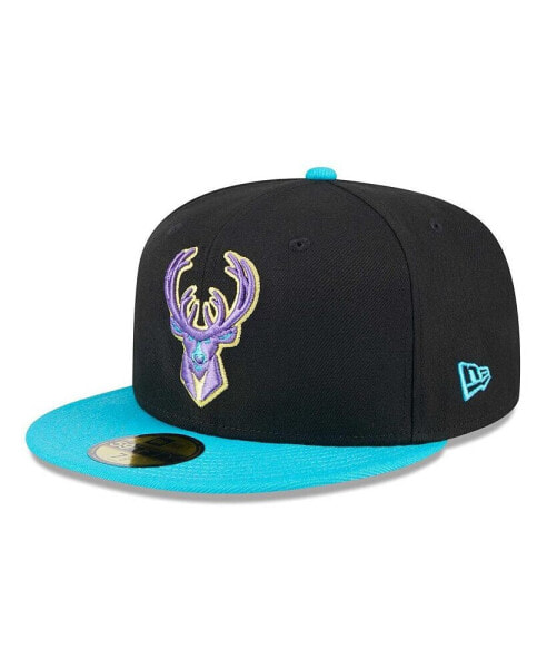 Men's Black, Turquoise Milwaukee Bucks Arcade Scheme 59FIFTY Fitted Hat