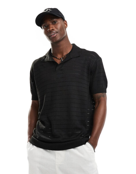 South Beach oversized knit beach polo in black