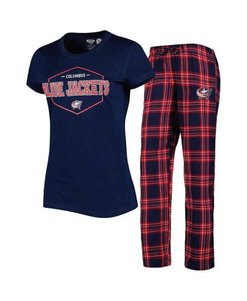 Женская пижама Concepts Sport Womens Navy, Red Columbus Blue Jackets Badge T-shirt and Pants Sleep Set