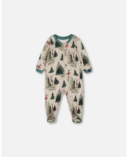 Baby Boys Baby Organic Cotton One Piece Pajama Gray Mix Printed Reindeer