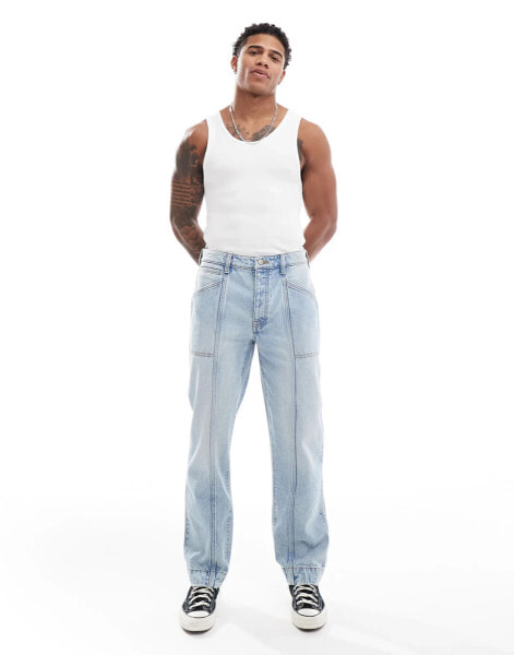 ASOS DESIGN straight jeans in light wash with panelling details