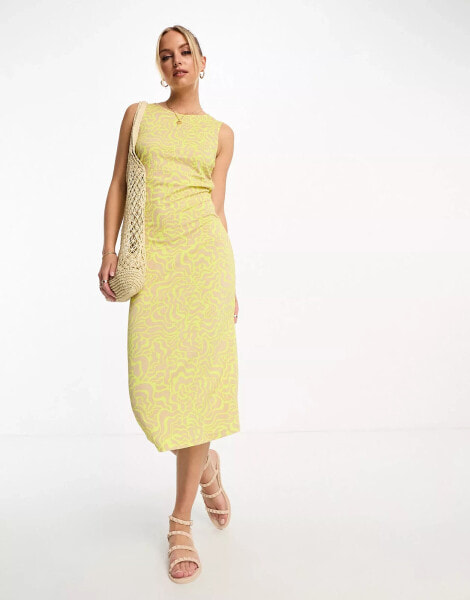 Vero Moda abstract midi dress in lime