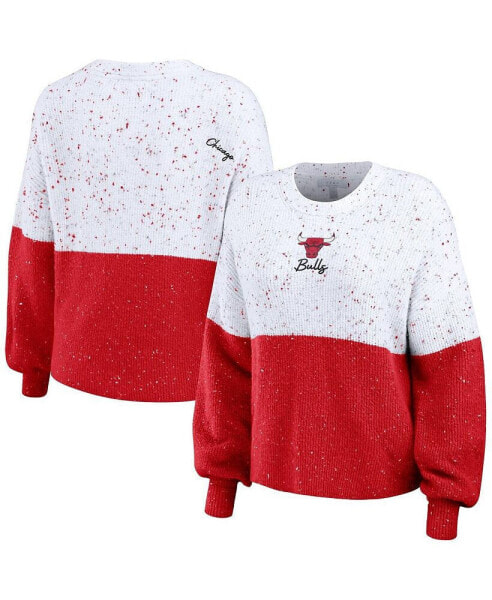 Women's White, Red Chicago Bulls Color-Block Pullover Sweater