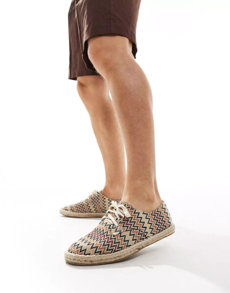 ASOS DESIGN lace up espadrilles in aztec basket weave