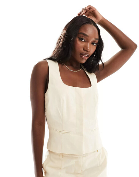 Kaiia scoop neck waistcoat co-ord in cream