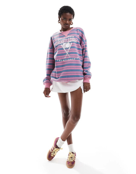 Daisy Street oversized sweatshirt in stripe with baseball graphic