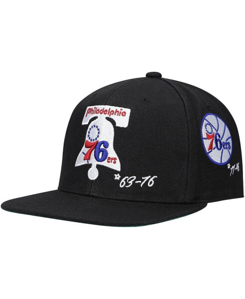 Men's Black Philadelphia 76ers Hardwood Classics Timeline Fitted Hat