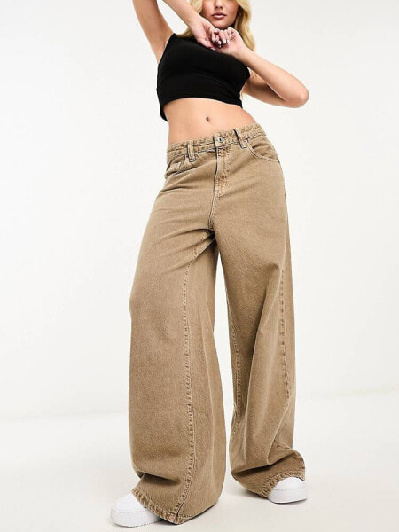 Stradivarius super wide leg jean in faded brown vintage wash 