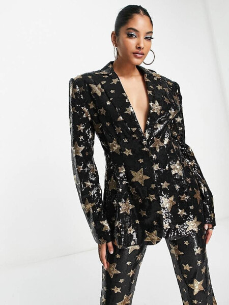 ASOS DESIGN star sequin blazer in black