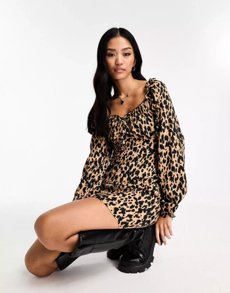 New Look long sleeve mini sweetheart dress in zebra print