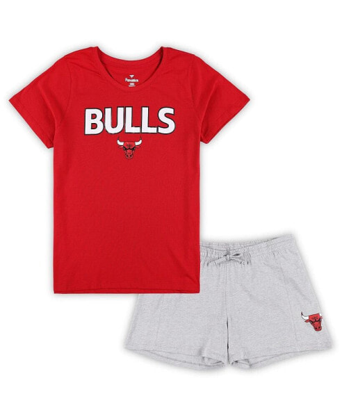 Женская пижама Fanatics womens Branded Red, Heather Gray Chicago Bulls Plus Size T-shirt and Shorts Combo Set