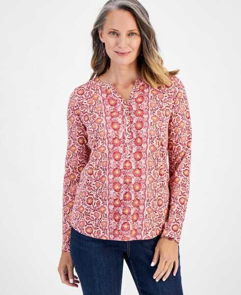 Petite Endless Border Printed Cotton Top, Created for Macy's