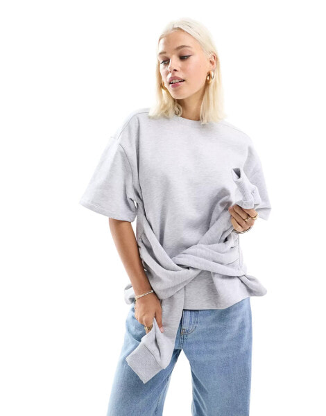 ASOS DESIGN sweat t-shirt with sleeve wrap in ice marl