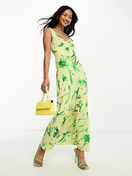 ASOS DESIGN sleeveless plunge neck burnout midi dress in green floral 