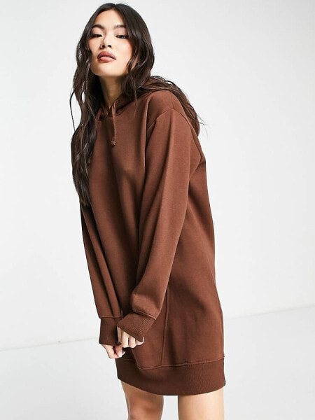 Threadbare Floyd hoodie mini dress in chocolate brown