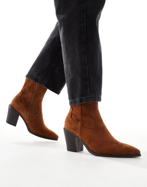 ASOS DESIGN Rational heeled western boots in brown