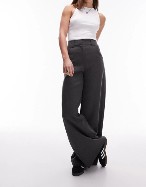 Topshop Tall high waist flood length trouser in black