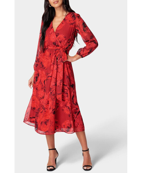 Women's Printed Wrap Midi Dress