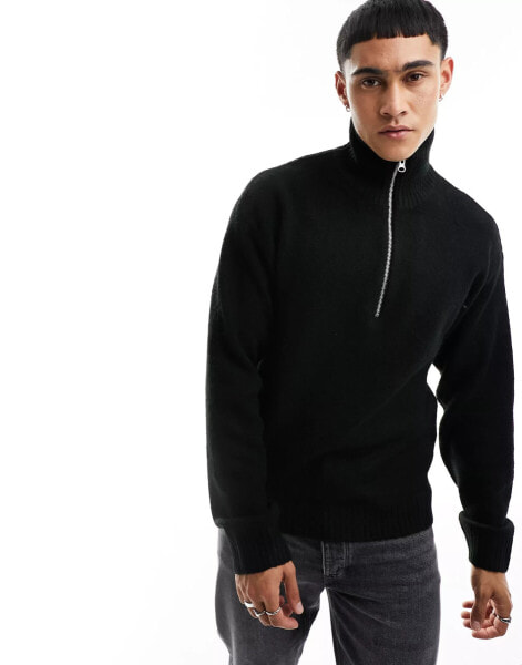 Jack & Jones 1/4 zip oversize jumper in black