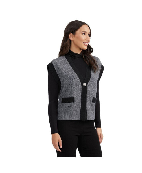 Women's Textured Sweater Vest With Contrast Trim