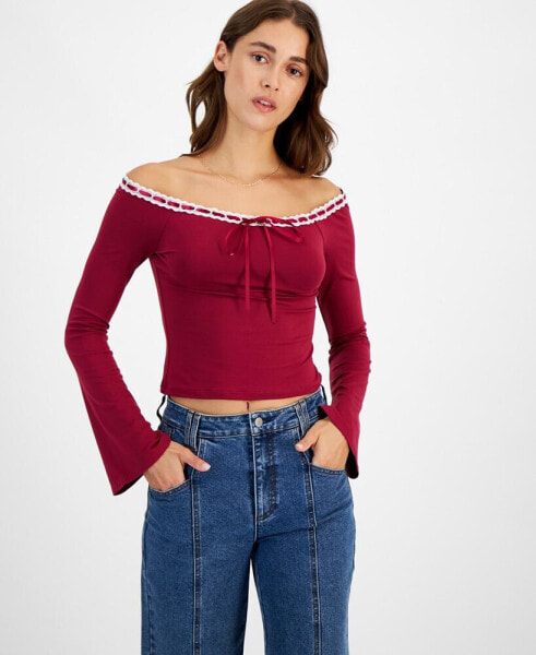 Juniors' Off-The-Shoulder Long-Sleeve Top