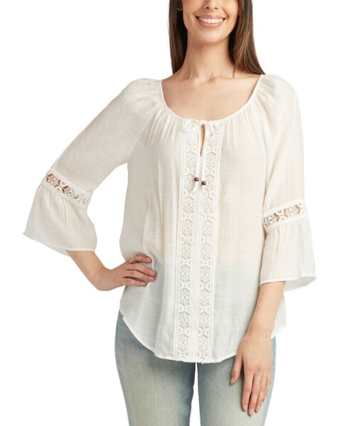 Juniors' Lace-Trim Peasant Top