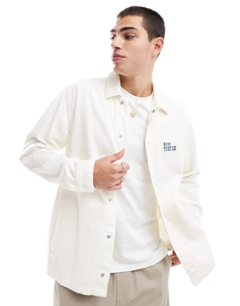 ONLY & SONS relaxed fit cord overshirt with 5th Ave embroidery in cream