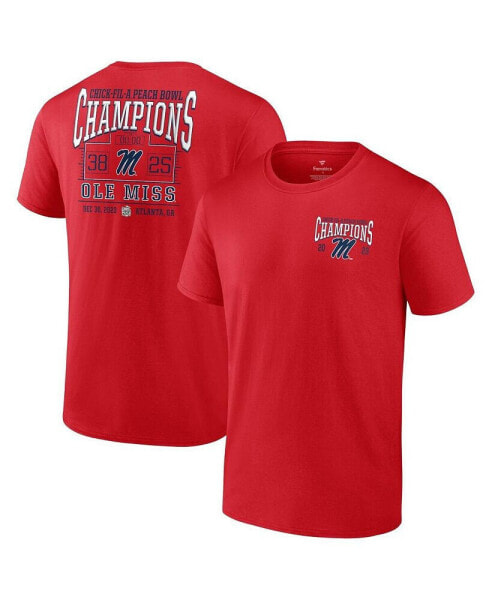 Men's Red Ole Miss Rebels 2023 Peach Bowl Champions Score T-shirt