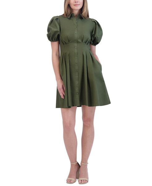 Women's Cotton Bubble-Sleeve Shirtdress