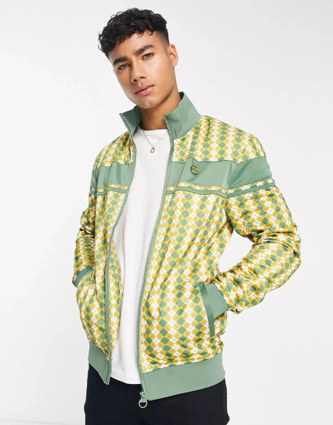 Sergio Tacchini zip through track top in yellow and green