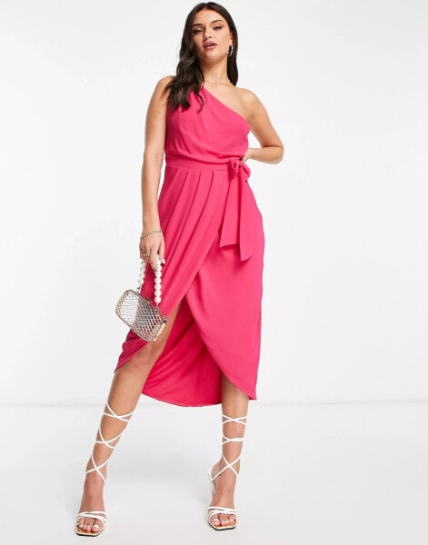 TFNC – Bridesmaid – Brautjungfern-Wickelkleid in Fuchsia-Rosa mit One-Shoulder-Träger