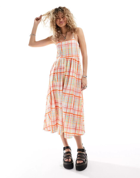 Daisy Street relaxed cami smock dress in rainbow check