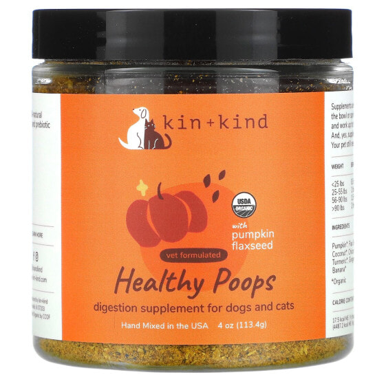 Kin+Kind, Healthy Poops, добавка для здорового пищеварения, с тыквой и семенами льна, для собак и кошек, 1134 г (4 унции)