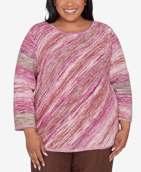 Plus Size Wine Country Diagonal Space Dye Crew Neck Sweater