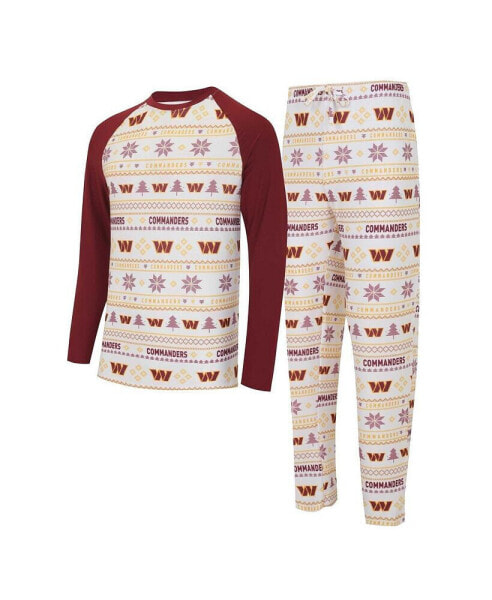 Комплект пижамы Concepts Sport White, Burgundy Washington Commanders Tinsel Raglan Long Sleeve T-shirt and Pants Sleep Set