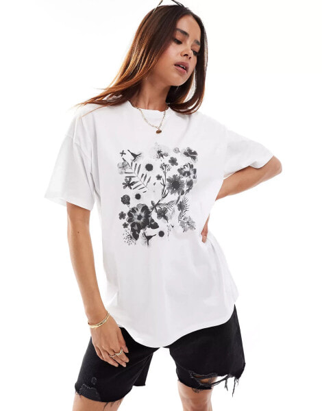 ASOS DESIGN oversized t shirt with floral graphic in white