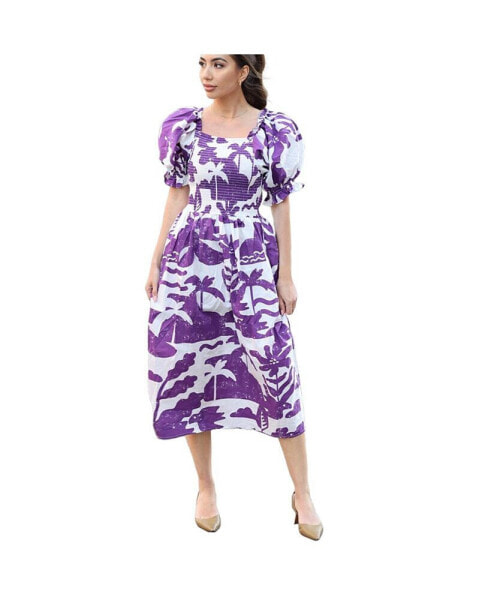 Malie Smocked Purple Midi Dress