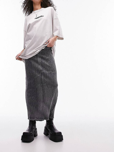 Topshop acid wash jersey skirt in washed charcoal