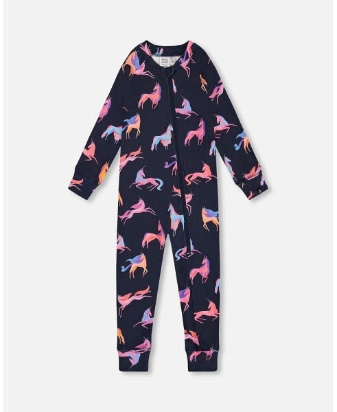 Baby Girls Baby One Piece Thermal Underwear Navy Printed Unicorn