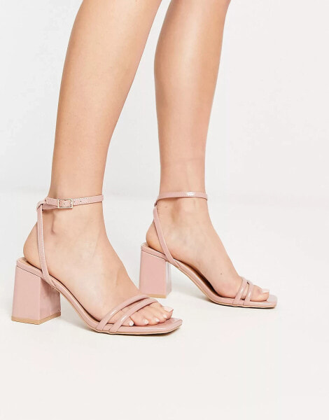 Truffle Collection square toe block heel barely there sandals in beige