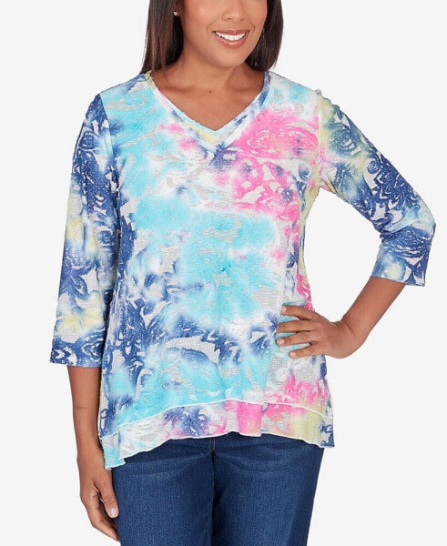 Women's In Full Bloom Torn Jacquard Tie Dye Top