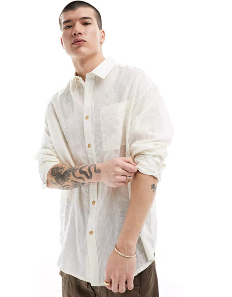 ASOS DESIGN 90s oversized jacquard shirt in white