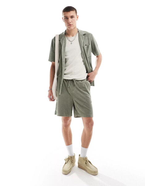 Lee terry sweat shorts in washed olive green co-ord