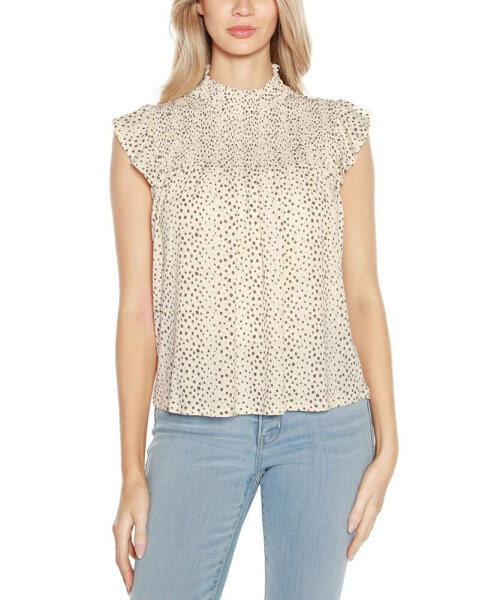 Women's Smocked Dot-Print Knit Top