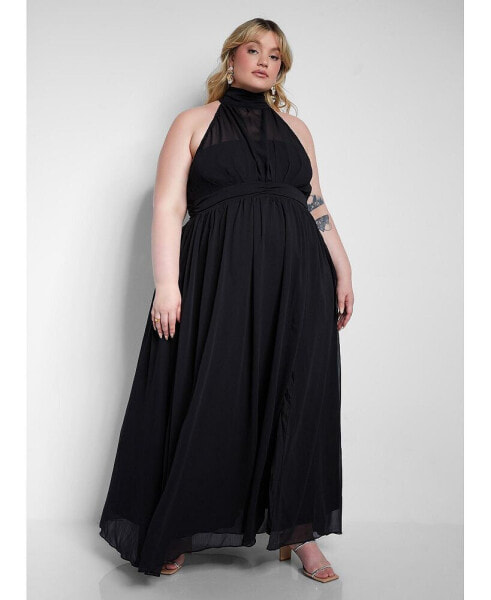 Women's Plus Size Elise Chiffon Halter Maxi A Line Dress W. Slit