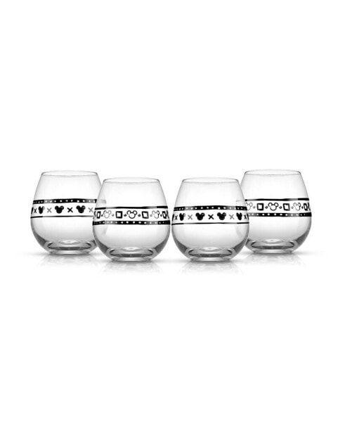 Disney Geo Picnic Mickey Mouse 15 Oz Stemless Wine Glasses Set, 4 Pieces