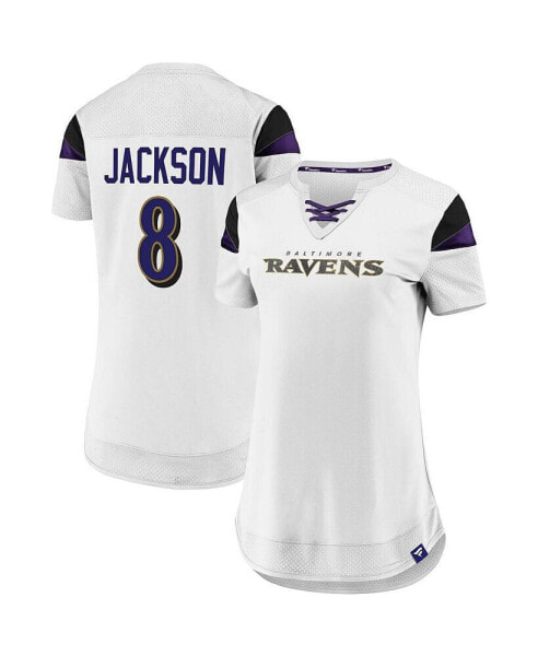 Women's Lamar Jackson White Baltimore Ravens Athena Name and Number Fashion Top